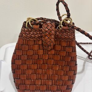 Woven Leather Crossbody Bag - Brown